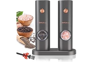 SIMPLETASTE Molinillo Eléctrico de Pimienta y Sal Juego de 2 con Base y Luz Ajustar de Grosor Ligero y Rápido Funciona al un Tacto