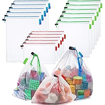 Lot De 15 Sacs Réutilisables En Maille Pour Le Rangement De Jouets Et