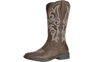 SheSole Women's Square Toe Western Cowgirl Cowboy Boots Mid Calf Embroidered