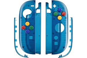 eXtremeRate Ersatz Shell & Buttons Set für Switch 2 Joycons, Essence Version Faceplate/Back Cover/Griff Deko Streifen/ABXY D-Pad-Knöpfe Zubehör für Switch 2 Joy Con-Transparent Blau