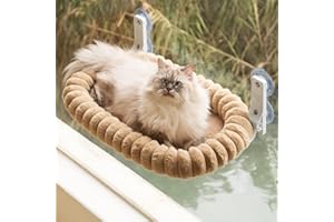 EDAGNY Elegant Hamac pour Chat Pliable - Hamac Chat Fenetre avec réversible et Lavable lit pour, lit de fenêtre Supporte jusqu'à 18kg (Marron, M)