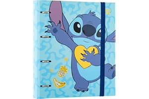 Grupo Erik: Raccoglitore A4 Disney Stitch, Raccoglitore a 4 anelli con elastico e copertina rigida in cartone, 32 x 27,5 cm, Cartella Portadocumenti A4 - Stitch Gadget