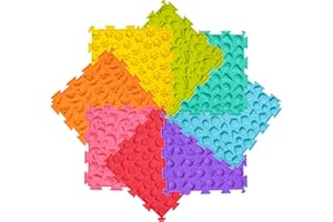 Anjinwiper 8 PCS Sensory Massage Puzzle Play Mat Textured Sensory Mats Silicone Training Tiles Soft Play Mat for Kids