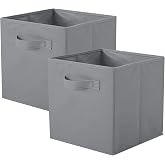 powerking Storage Box for Closets and Toys, Foldable Fabric Storage Box and Fabric Storage Drawer, Set of 2 (Gray)