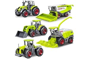 Ynybusi 5 Pcs DieCast Metal Farm Car Toy Tractor Set, Harvester, Digger, Loader,Transporter, Tractor, Truck, Small Toys Mini Cars Model for Kids Boys Girls Christmas Birthday Present Gifts
