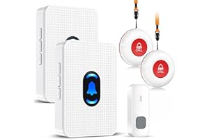 DAYTEE Daytech Téléavertisseur sans Fil pour la Maison,Alarme Personne Agee,Convient aux Personnes âgées/Patients/Femmes Enceintes/Enfants Qui Ont Besoin de Soins à Domicile (2 Récepteur + 3 Boutons)