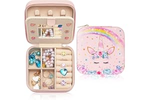 WERNNSAI Portagioie per ragazze rosa unicorno portagioie da viaggio per bambini con specchio unicorno regali di compleanno per ragazze organizzatore gioielli per esposizione anelli