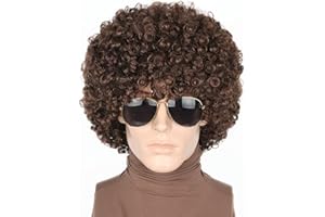 LeMarnia Dunkelbraun 70er Afro-Perücke für Herren Halloween-Party-Kostüm-Perücken