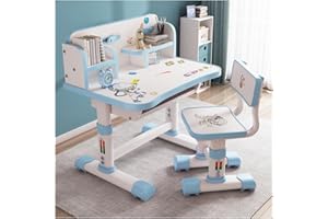 SINBINTA Kinder-Schreibtisch- und Stuhl-Set, höhenverstellbar, Kinderschreibtischstuhl, Cartoon-Muster, Lerntisch mit Schublade, Buchständer, ergonomischer Schüler-Schreibtisch für Mädchen und Jungen