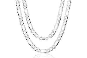 AKA Gioielli® - Cadena Figaro 9mm Plata De Ley 925 Maciza - Collar Hombre Mujer Largas: 50 55 60 70 cm