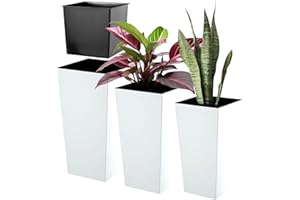 ‎KADAX KADAX 3er Set Pflanzkübel mit Innentopf 36/46,5/57,5 cm Höhe, Weiß Glatt – wetterfeste & robuste Blumenkübel aus Kunststoff, Blumentöpfe für Innen- & Außenbereich