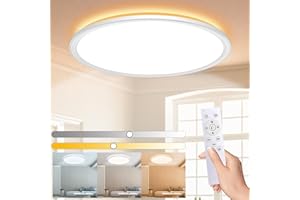 LQIKARL Led Ceiling Light Dimmable Ceiling Light 3000K, 4000K, 6500K 10 Level Brightness Adjustment, 24W 3000Lm Flush Led Ceiling Lights with Remote Control for Bathroom Bedroom Kitchen