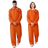Spooktacular Creations Prisoner Men's Orange Prison Monsters Escaped Jailbird Coverall Costume for Halloween Party Cosplay (L