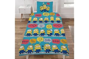 Dreamtex Set copripiumino singolo e federa per bambini, ragazzi e ragazze, motivo Minions di Cattivissimo me, reversibile, in policotone, e piumino traspirante, blu (SR1-MIN-ROW-12)