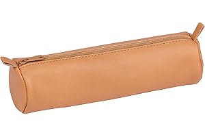 Clairefontaine 8298C - Trousse Scolaire Ronde couleur Naturel Ø5,5x22 cm en Véritable Cuir d'Agneau I Fourniture Scolaire I Trousse Crayons de Couleurs I Etui à Crayons I Porte-Plume