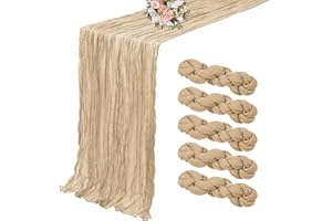 LUMAYCENS 5er-Pack Käsetuch-Tischläufer, beige Tischläufer, 90 x 300 cm, Tischläufer, rustikale Gaze-Tischläufer für Hochzeit, Tischdekoration, Hochzeitsbogen, Party-Dekoration