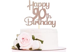 Sotpot Rose Gold Glitter 90 Cake Topper, 90th Birthday Cake Decorations for Birthday Party Anniversary Party Supplies