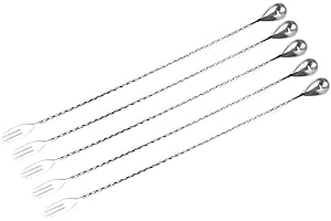COCKTAIL7 Cuillère à Mélange XXL 50cm Acier Inoxydable 50cm avec Trident, Cuillère à Cocktail avec Extrémité en Forme Fourchette (par Lot de 1-2 et 5 pièces) (Lot de 5)