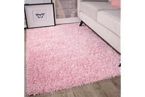 THE RUG HOUSE Ontario Baby Pink Soft Warm Thick Shaggy Shag Fluffy Living Room Area Rug