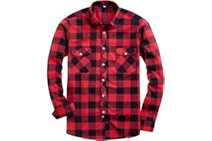 siliteelon Flannel Shirt Checked Shirt for Men Plaid Shirt Cotton Lumberjack Regular Fit Men's Long Sleeve