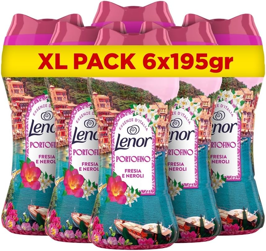 Lenor Profumatore Bucato Lavatrice, Perle Profumate, Portofino, Maxi Formato 6 x 195g, Intensificatore Di Profumo