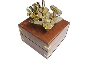 THOR INSTRUMENTS Sextante de latón de capitán de 4 pulgadas con caja de madera dura, rústico, vintage, decoración del hogar, regalos