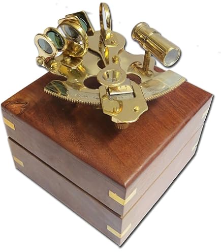 Sextant En Laiton Antique Fonctionnel - Télescope Mobile 12,7 Cm - Instrument De Navigation Vintage - Dimensions 23x23x10 Cm