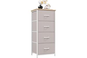 Somdot Chest of Drawers with 4 Drawers, Bedroom Fabric Dresser Storage Organiser for Closet Bedside Living Room Laundry Entryway Hallway, Ash Grey