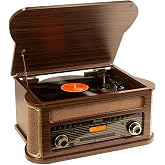 Fenton Memphis Turntable with Bluetooth and Dab+ Dark Brown Finish | Built-in Bluetooth and RCA output, built-in radio, trans