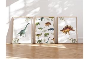MeinBaby123® Dino Poster Kinderzimmer | Dinosaurier 3er Set DIN A4 I Bilder Kinderzimmer Jungen | Dino Deko Bilder | Babyzimmer (Dino Poster Set - 2)