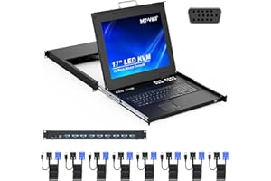 17" LCD KVM Switch 8 Port VGA, MT-VIKI 8x1 USB VGA KVM Console Drawer Rackmount For 1U 19" Rack + 8-pack KVM Cables + UK Power Supply