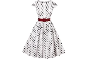 AXOE Femme Robe Vintage Années 50 Tissu Coton Respirant Coupe A-Line Ceinture Amovible Col Bateau