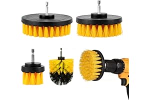Ciusdkler Brosse pour Perceuse Set, 4 Piece Brosse Nettoyage Perceuse 2''/ 3.5''/ 4''/ 5'', Jaune Brosse Nettoyage for Bathtubs, Bathroom Sinks, Kitchen Sinks, Kitchen Walls