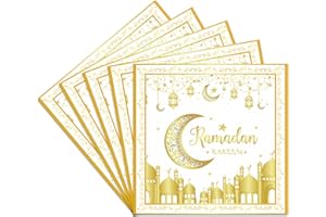 POPOYU 20Pcs Ramadan Kareem Napkins,White Gold Paper Napkins for Eid Ramadan Mubarak Party,Ramadan Kareem Moon Star Paper Serviettes Napkins Set for Ramadan Muslim Islamic Home Eid Party Table Decorations