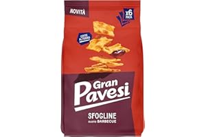 Gran Pavesi Cracker Le Sfogline Gusto Barbecue, Cotte al Forno, Snack Salato e Croccante, Senza Olio di Palma, Confezione da 6 Monoporzioni da 30g