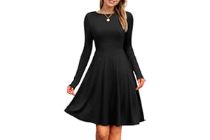 PLOKNRD Women's Long Sleeve Dress Ribbed Knit Jumper Dress Elegant Casaul A-Line Dresses