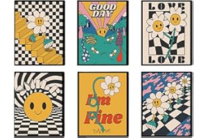 Lslandmood Śmieszne urocze obrazy dekoracja ścienna, żółte kwiaty, płótno, wydruki ścienne, estetyczne plakaty do salonu, łazienki, sypialni, biura, dekoracja ścienna, A4, zestaw 6 sztuk, nieoprawione