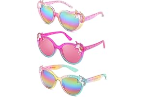 Beipegin 3 Stück Sonnenbrille Kinder,Einhorn Herz Sonnenbrille UV Schutz Kleinkind Sonnenbrillen Sommer Freien Dress up Brille Geschenke für Mädchen