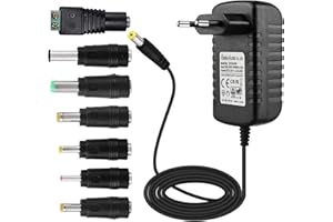 EFISH Zasilacz sieciowy DC 12 V, 2 A, 24 W, wtyczka sieciowa do małych urządzeń elektronicznych 12 V, kamera CCTV, router Wi-Fi, koncentrator, taśma LED, telekomunikacja, speedport, skaner, przełącznik, dzwonek do drzwi + 7 różnych wtyczek DC