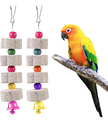 2er-Pack Vogelkauspielzeug Mit Glöckchen - Schnabelpflegestein Für Papageien & Sittiche
