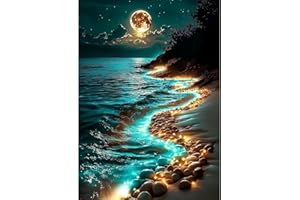 Hongyrjy La plage Peinture Numero adulte-Clair de lune Peinture par Numéro Adultes débutants,Numéro d'Art Kit Peinture par Décoration Murale et Cadeaux Pour La Maison 40x50cm