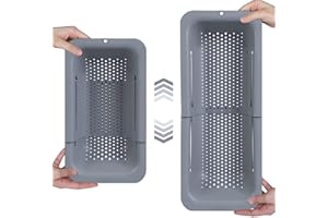 Blue Ginkgo - Colino da sopra il lavello, per lavare verdura e frutta, scolare la pasta cotta e i piatti secchi, allungabile, per la cucina di New Home Essentials - colore: grigio