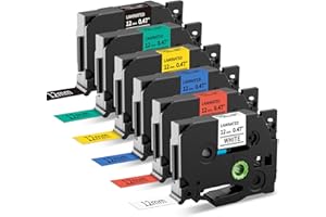 MarkField 6x Nastro per etichette Compatibile con Brother P-touch 12mm 0,47 per PT-1000 1080 1280 PT-H100LB H100R PT-H105 H108 PT-E100 PT-D200 P700 Cube TZe-231 431 531 631 731 335
