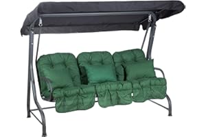 Alfresia Roma 3-Seater Garden Swing Seat - Outdoor Patio Swing Chair with Adjustable Waterproof Canopy and Classic Cushions, Charcoal Canopy and Frame, Green Classic Cushions