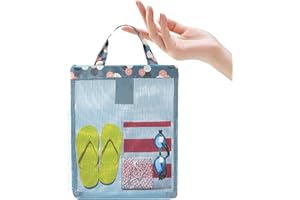 YSDYY 1 x Women's Flower Beach Bag, Blue Storage Bag for Beach Toys, Outdoor Travel Organiser with Zip, Perfect for Beach Trips and Swimming, 28 x 23 x 5.5 cm