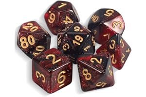 QMAY DND Dice - Juego de 7 Dados poliédricos para Dungeon y Dragons MTG RPG D&D D20, D12, D10, D%, D8, D6, D4 (Rojo y Negro)