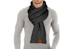 Loowoko Schal Herren damen,Klassische Waffel Strickschal,Winterschal Unisex Warmer Plüsch Schals,Langschal mit Echt-Leder Veredelung,Geschenk für Mann und Vater