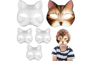AUNGCSHE 5 Stück DIY Katzenmaske, Therian Mask, Katzen weiße Maske Handgemalte Maskenball Party Maske für Karneval, Cosplay, Halloween Party Frau Mädchen, Masken Unbemalte Stütze