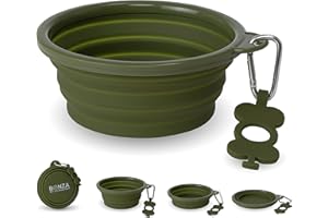 Bonza Large Collapsible Dog Bowl 1000 mL, Sturdy Reinforced Rim, Includes Carabiner & Water Bottle Holder Keychain, Moss Green