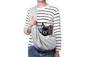 Tomkas Dog Carrier Sling - Pet Carrier for Small Dogs and Cats, Adjustable Strap, Zip Pocket, Snap Closure (Grey, S - Adjustable Strap Eu)